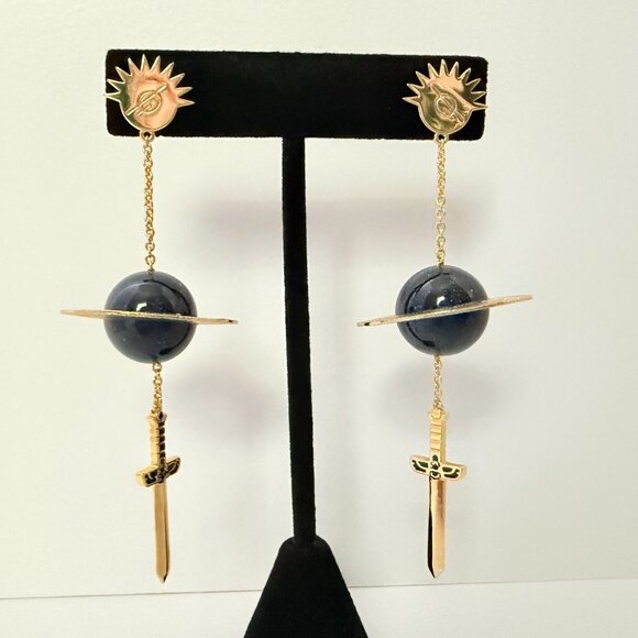 Milk Tooth Precipice Planet & Dagger Design Statement Earrings Sparkle Galaxy - Picture 15 of 15